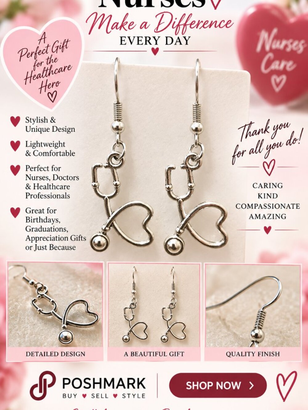 Beautiful Stethoscope & Heart Earrings – Perfect Gift for Nurses & Healthcare